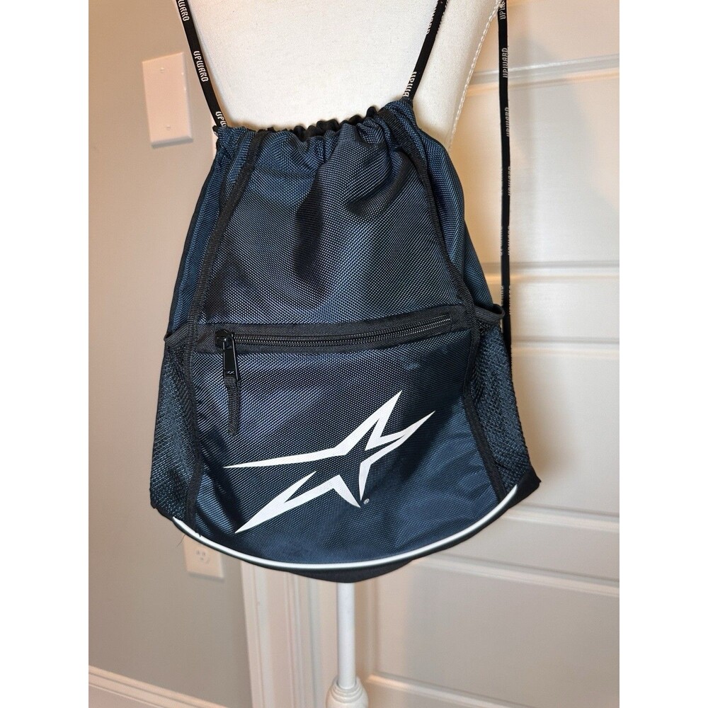Upward Sports Drawstring Backpack Black/Blue Front Zip Pocket Unisex Adults